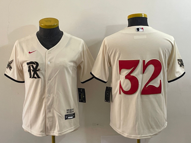 Youth Texas Rangers #32 Evan Carter Cream 2023 City Connect Stitched Baseball Jersey